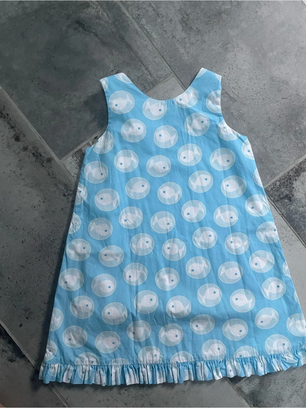 Hannah Light Blue Fish Print Ruffle Hem Nightgown
